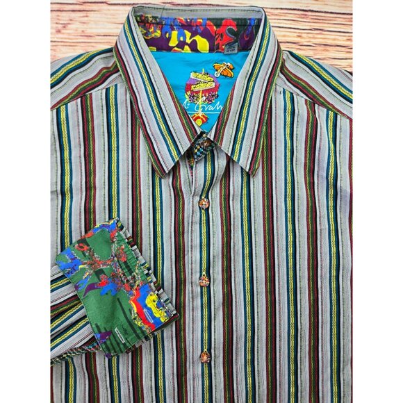 Robert Graham Mens Striped Shirt Size XL Long Sleeve Button-Up Multi-Color - Picture 3 of 10
